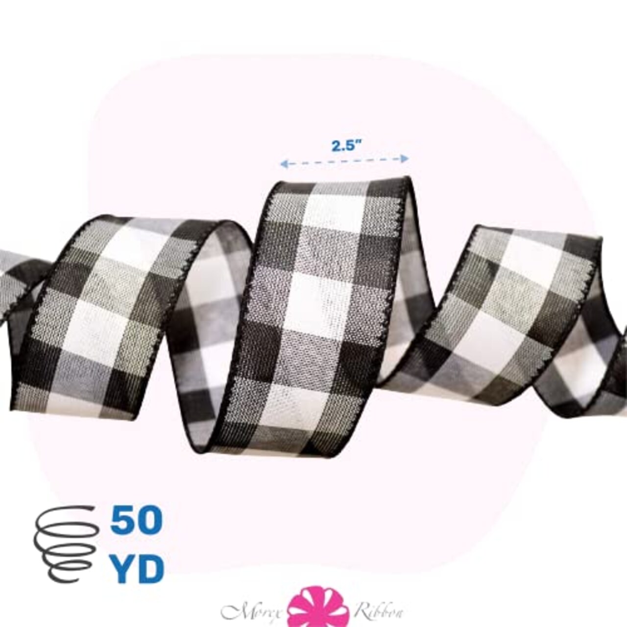 2.5" X 50 YD Wired Ribbon, Black and White, Buffalo Check Plaid Ribbon for Gift Wrapping, Christmas Decorations Indoor Home Decor, Craft Supplies & Materials